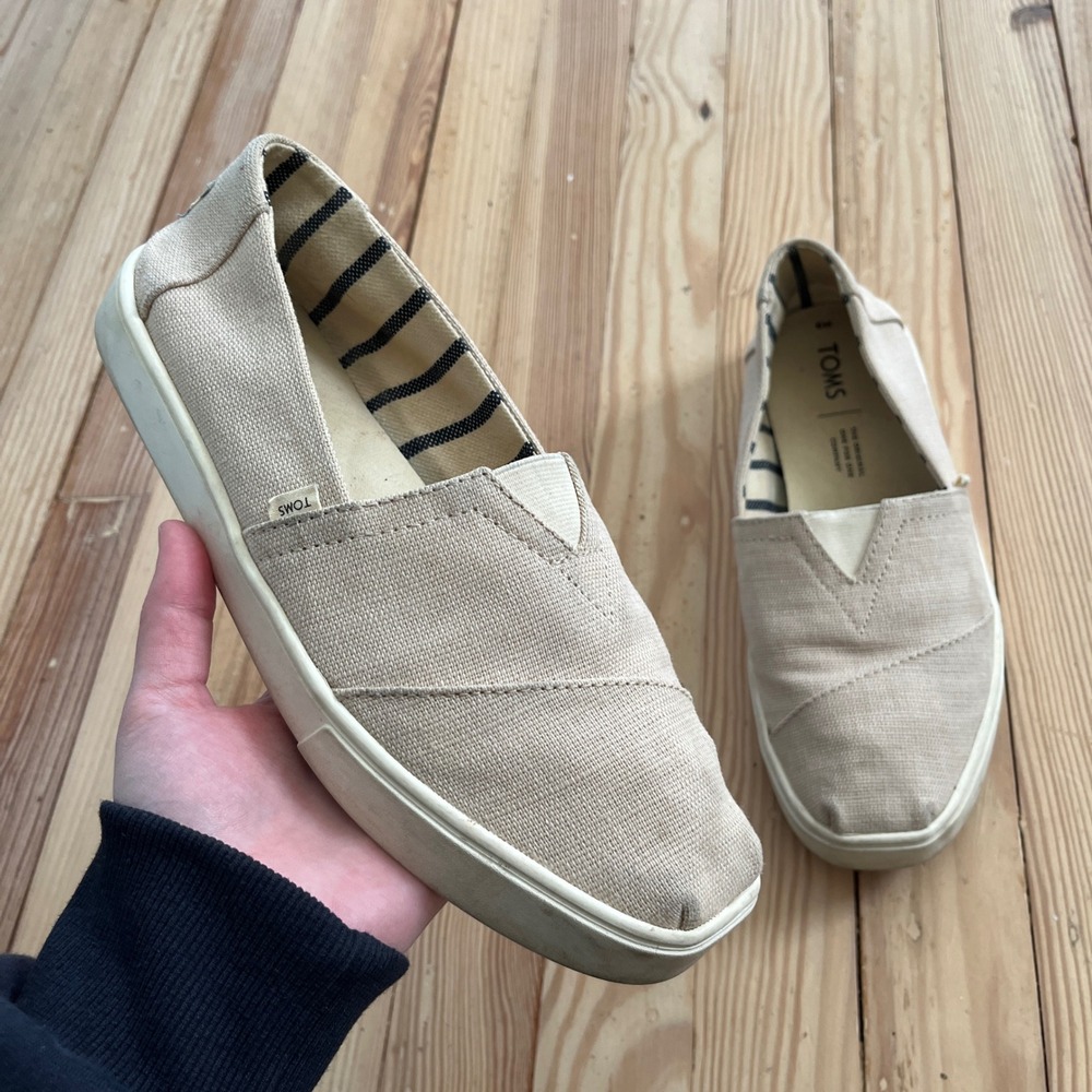 TOMS Alpargata Cupsole Canvas Slip‎ On Shoes Beige Tan Size 9 casual Loafers
